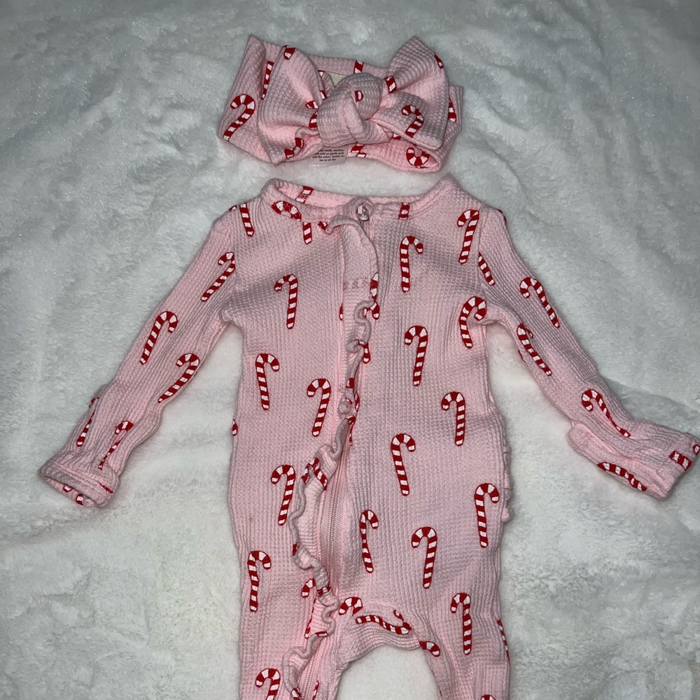 Adorable Pink Candy Cane Kids Footie